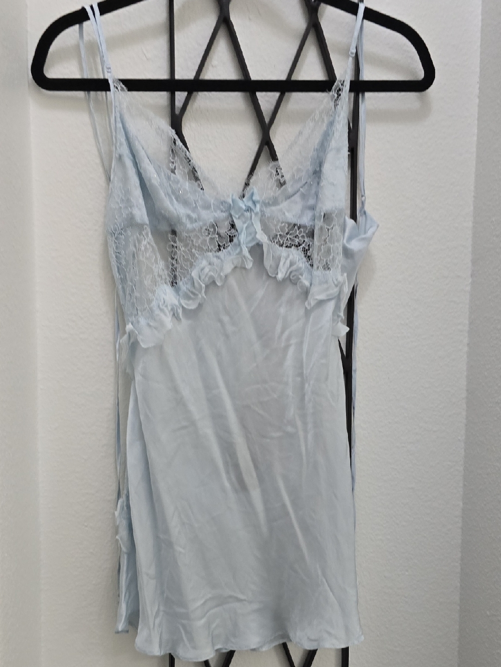 Victoria's Secret Light Blue Lace-Trim Slip Set With Matching Panty